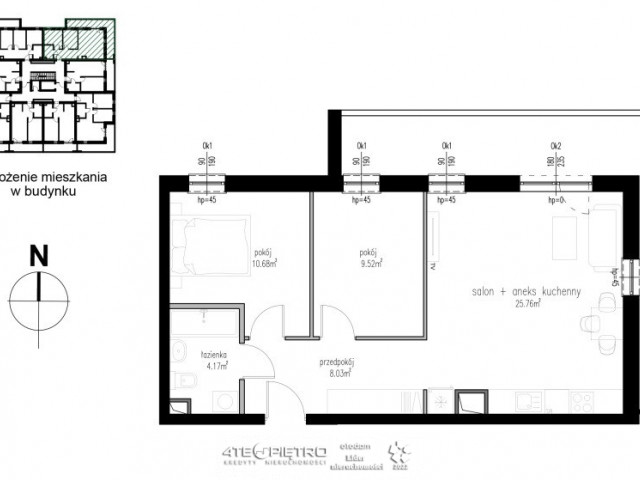 Botanik, 3 pokoje, 58m2, balkon 21m2, 2027r.